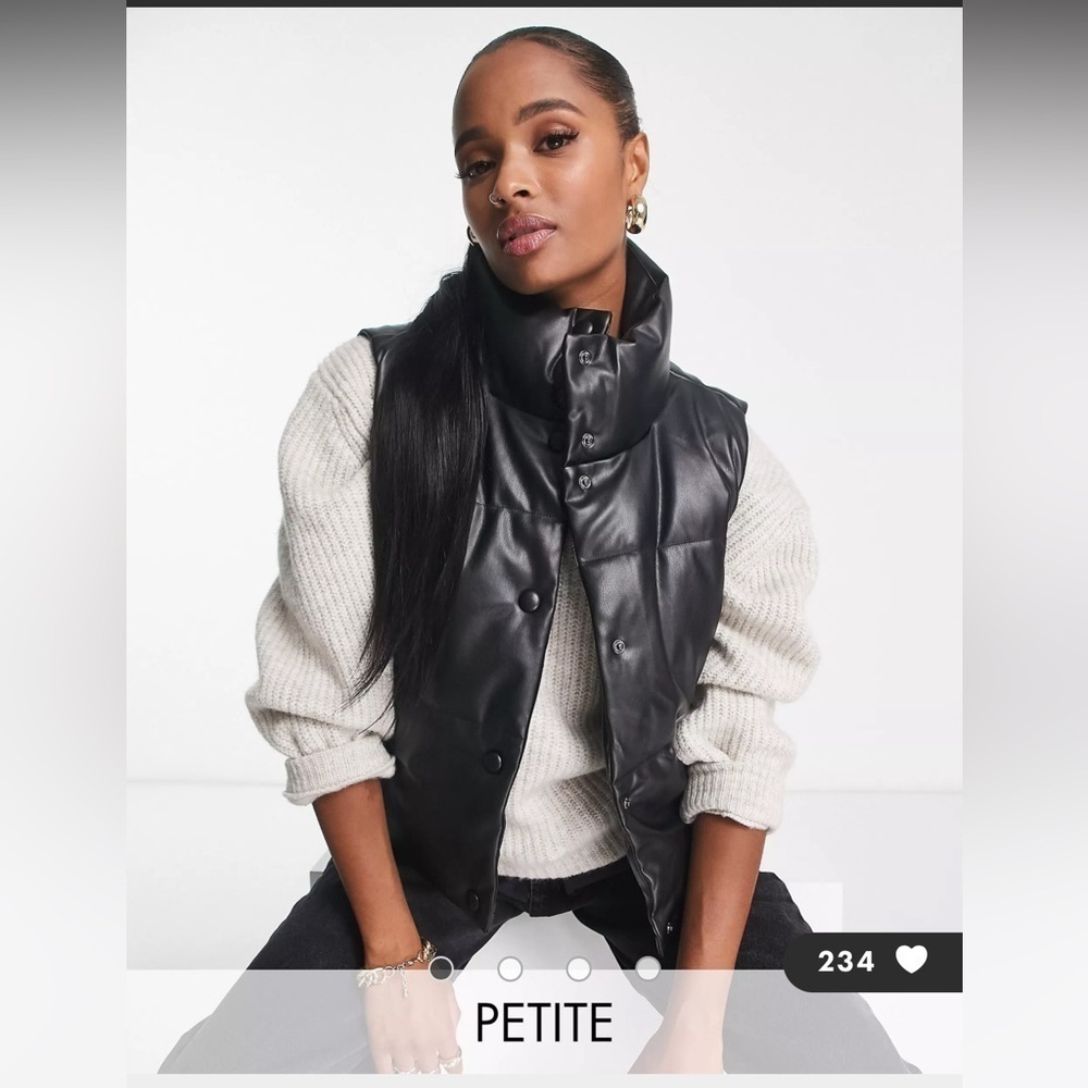 New Look Black Faux Leather Padded Puffer Vest Women’s Size 10 Petite / Large
